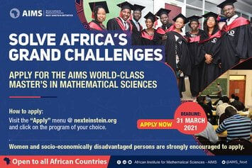 African Institute for Mathematical Sciences (AIMS) 2021 Master’s degree in mathematical sciences Scholarships (Fully Funded)