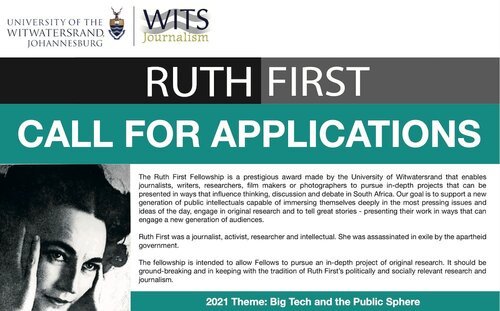 University of Witwatersrand Ruth First Fellowship 2021 for South African Creatives (Monthly Stipends)