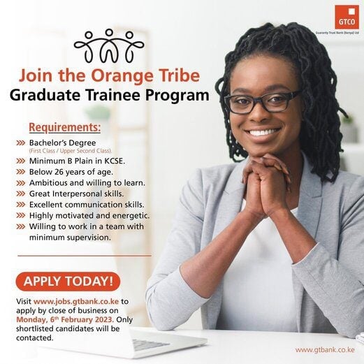 GTCO Kenya Orange Tribe Graduate Trainee Program 2023 for young Kenya graduates.