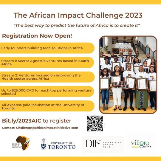 African Impact Challenge 2023 for early-stage African entrepreneurs ($25,000 in funding)