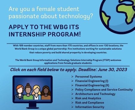 The World Bank Information and Technology Solutions Internship Program (ITSIP) 2023 for female students