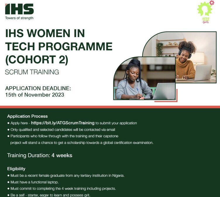 Afro-Tech Girls x IHS Towers Scrum Training Program for recent female Nigerian graduates