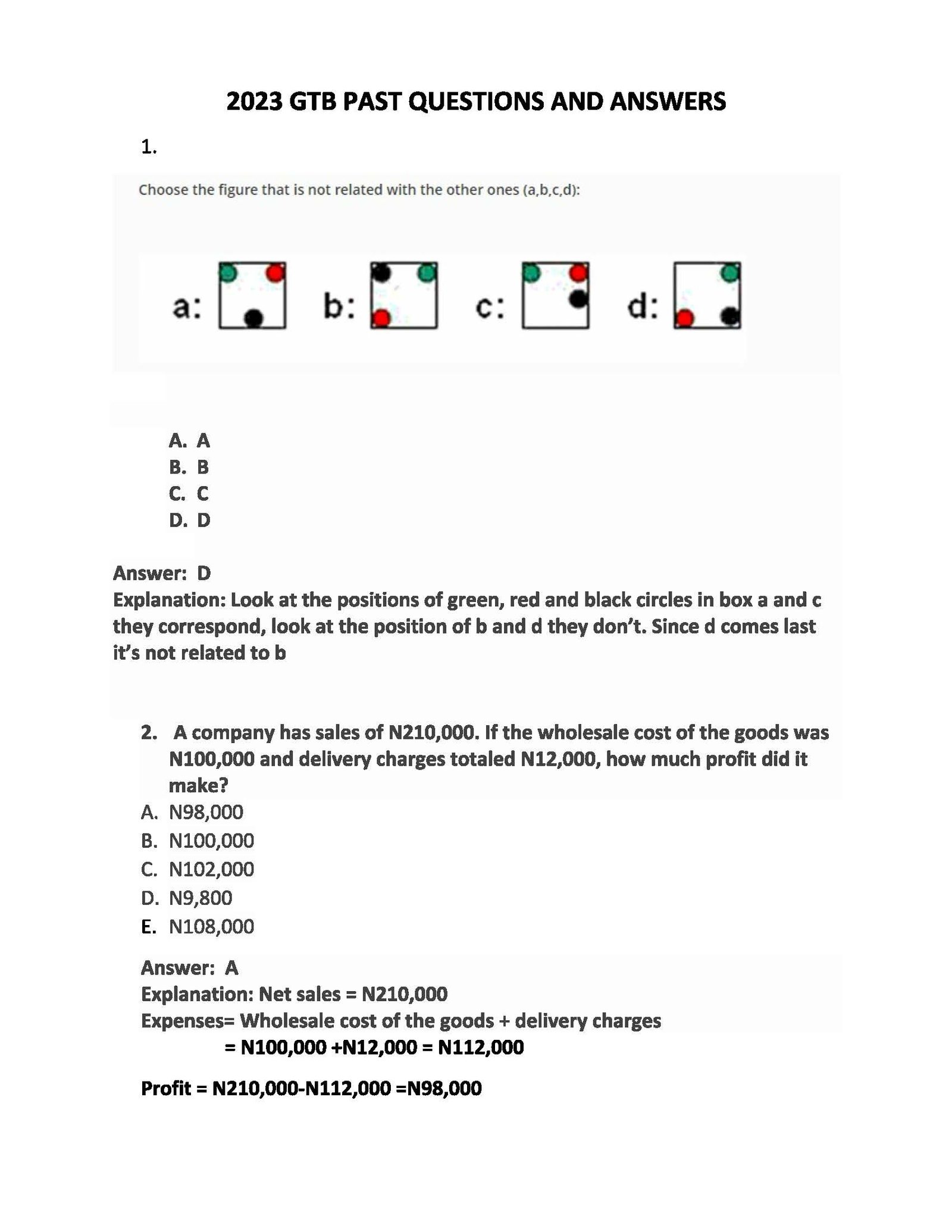 GTB Aptitude Test Past Questions And Answers
