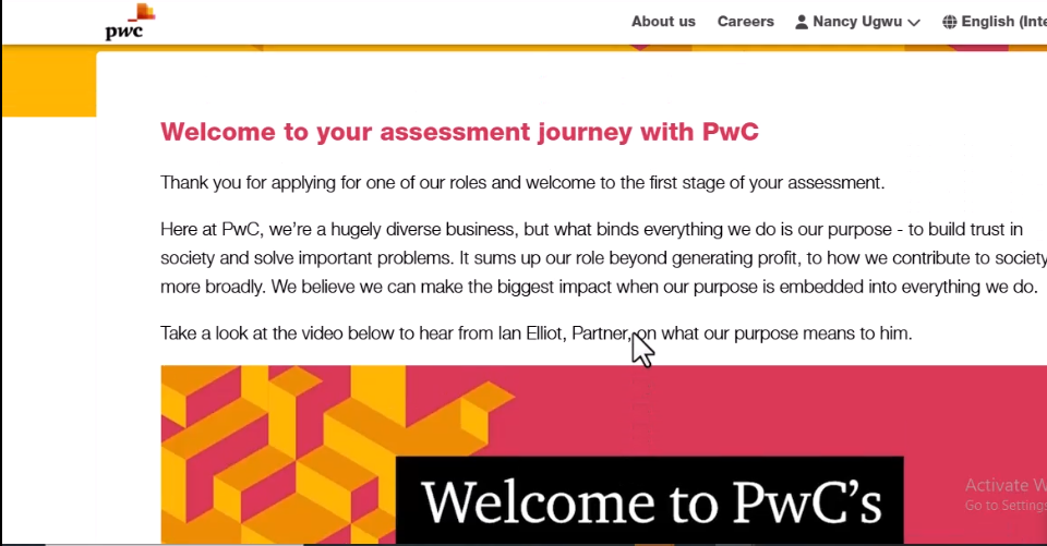 PwC Aptitude Test 2025 online assessment dashboard